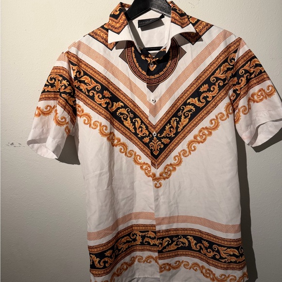 Criminal Damage Other - Elegant White and Orange Patterned Men's Shirt